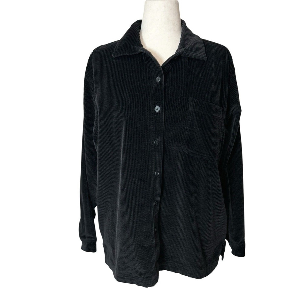 Vtg LL Bean Black Corduroy Cotton Shacket Button XL Jacket Shirt Dark Academia